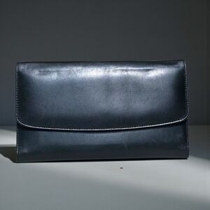 Vintage Coach Black Glove Tanned Leather Checkbook Wallet Snap Flap USA Classic